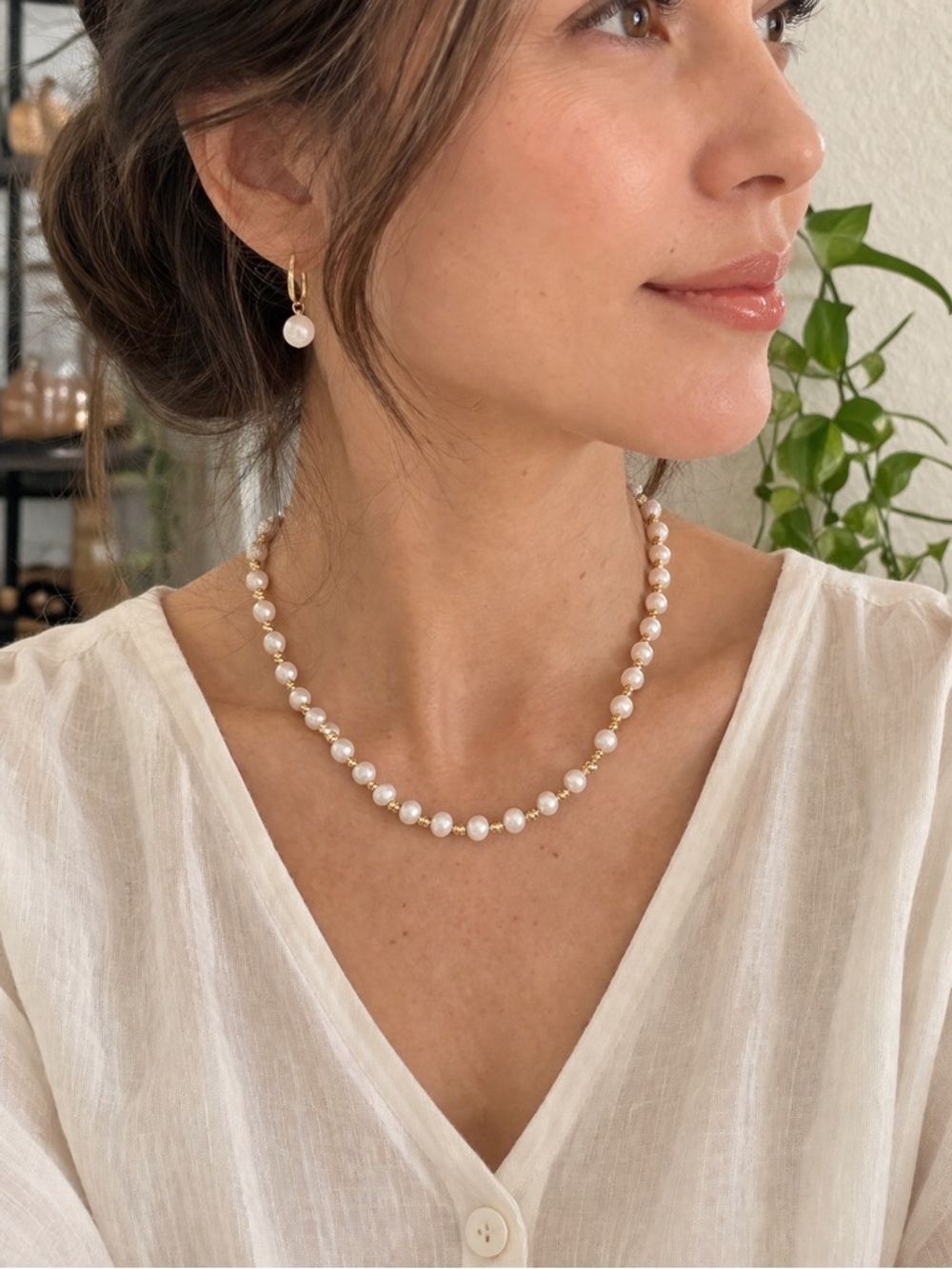 7–8mm Freshwater Non-Nucleated Pearl “Full Star” Necklace with Gold-Tone Accents